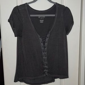 AE Grey lace up tie front soft & sexy tee